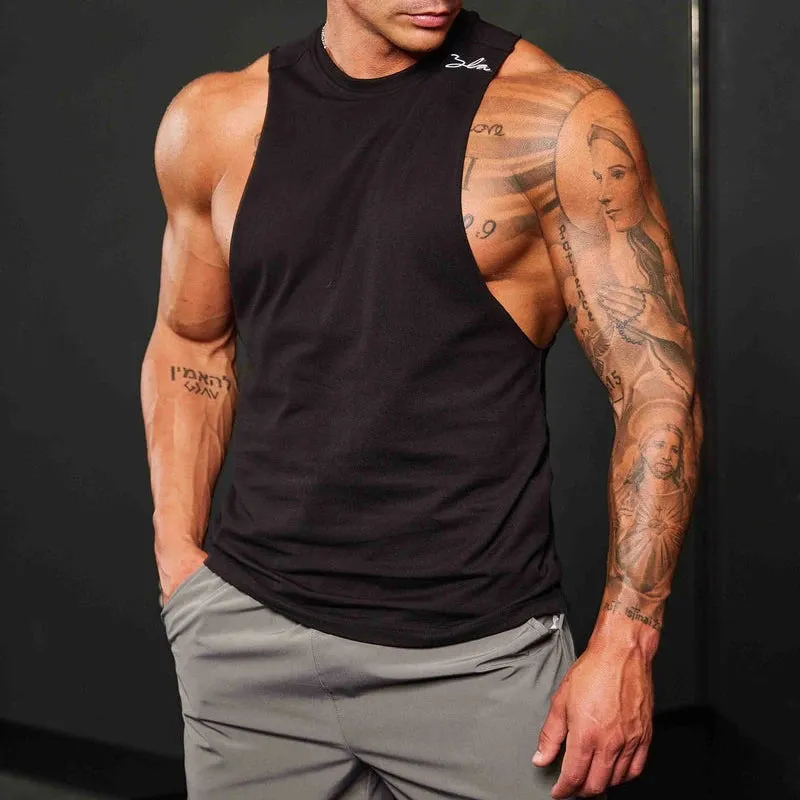 BONSIR  -  Summer Casual Solid Color Cotton Tank Tops Men Fashion O Neck Sleeveless Breathable Camisoles Sports Training Mens Slim Fit Vest