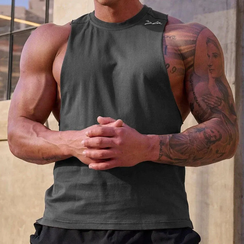 BONSIR  -  Summer Casual Solid Color Cotton Tank Tops Men Fashion O Neck Sleeveless Breathable Camisoles Sports Training Mens Slim Fit Vest