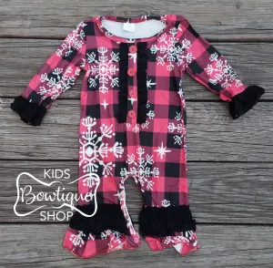Bright Red & Black Buffalo Plaid Romper