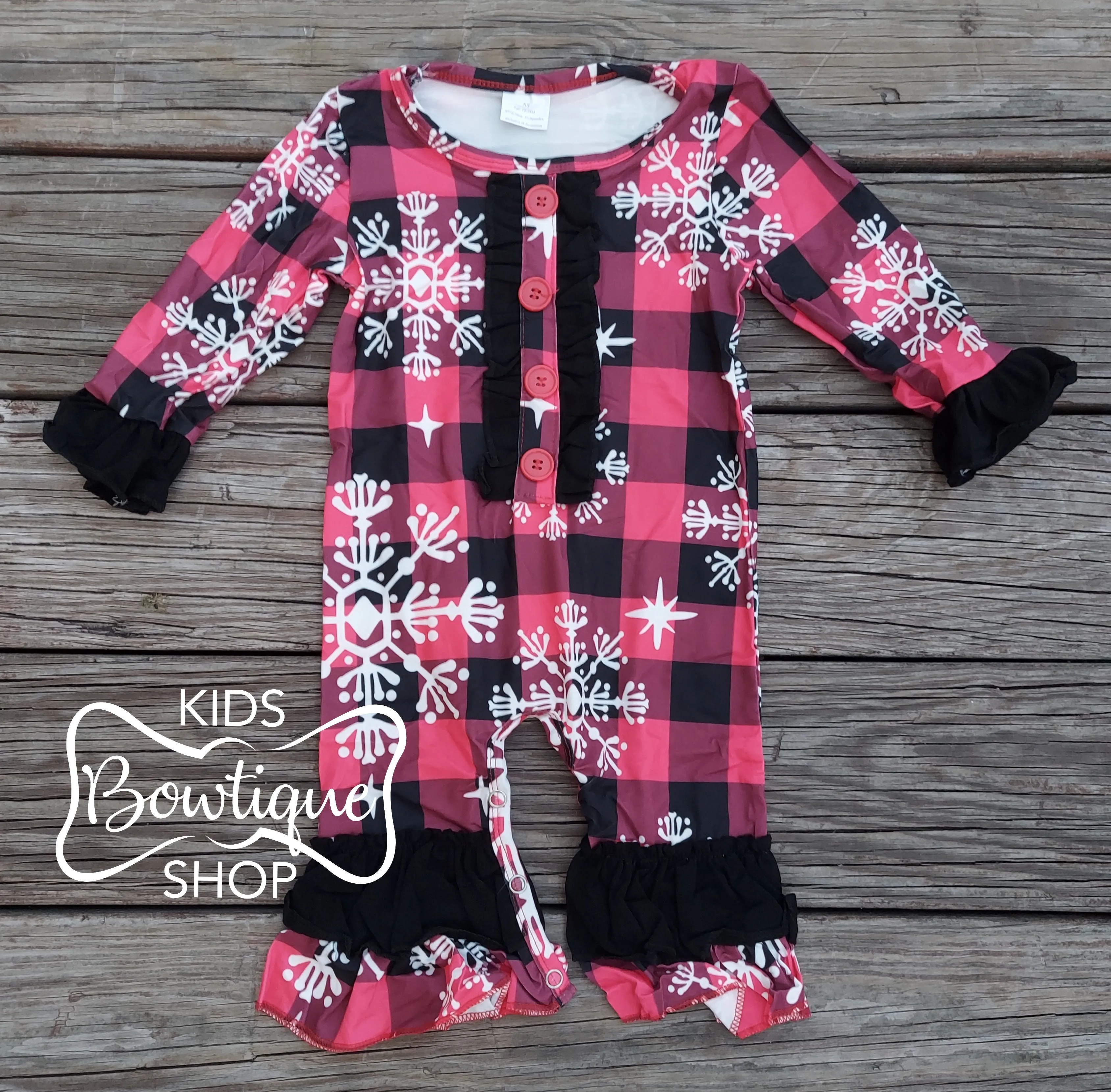 Bright Red & Black Buffalo Plaid Romper