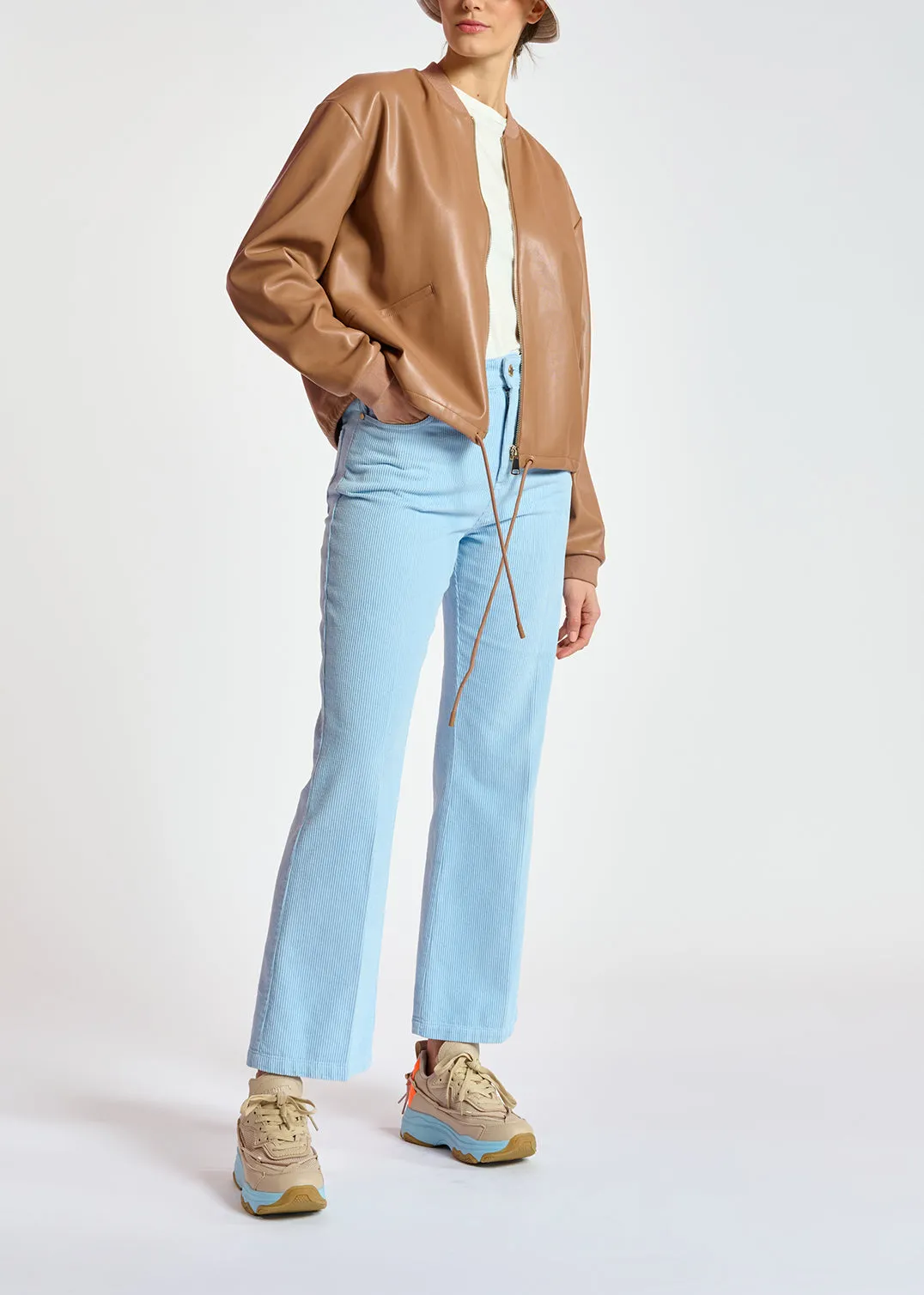 Brown faux leather bomber jacket