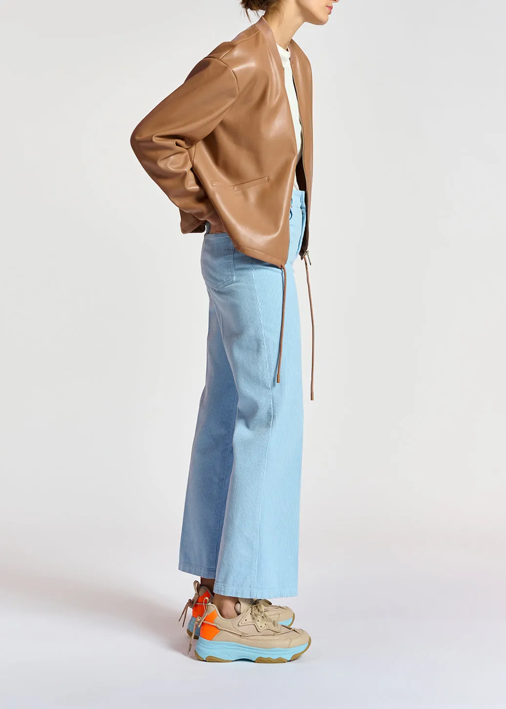 Brown faux leather bomber jacket