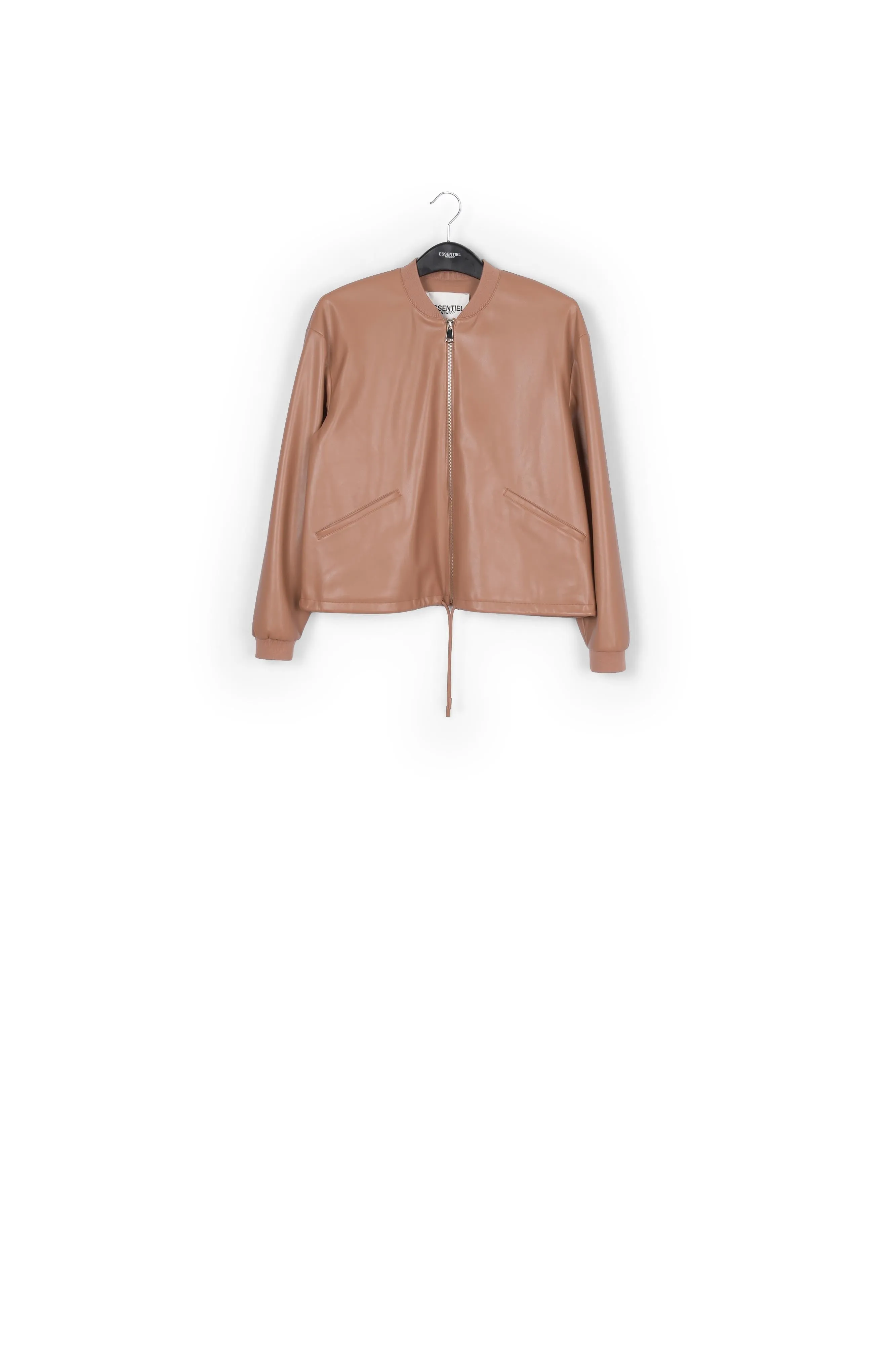Brown faux leather bomber jacket