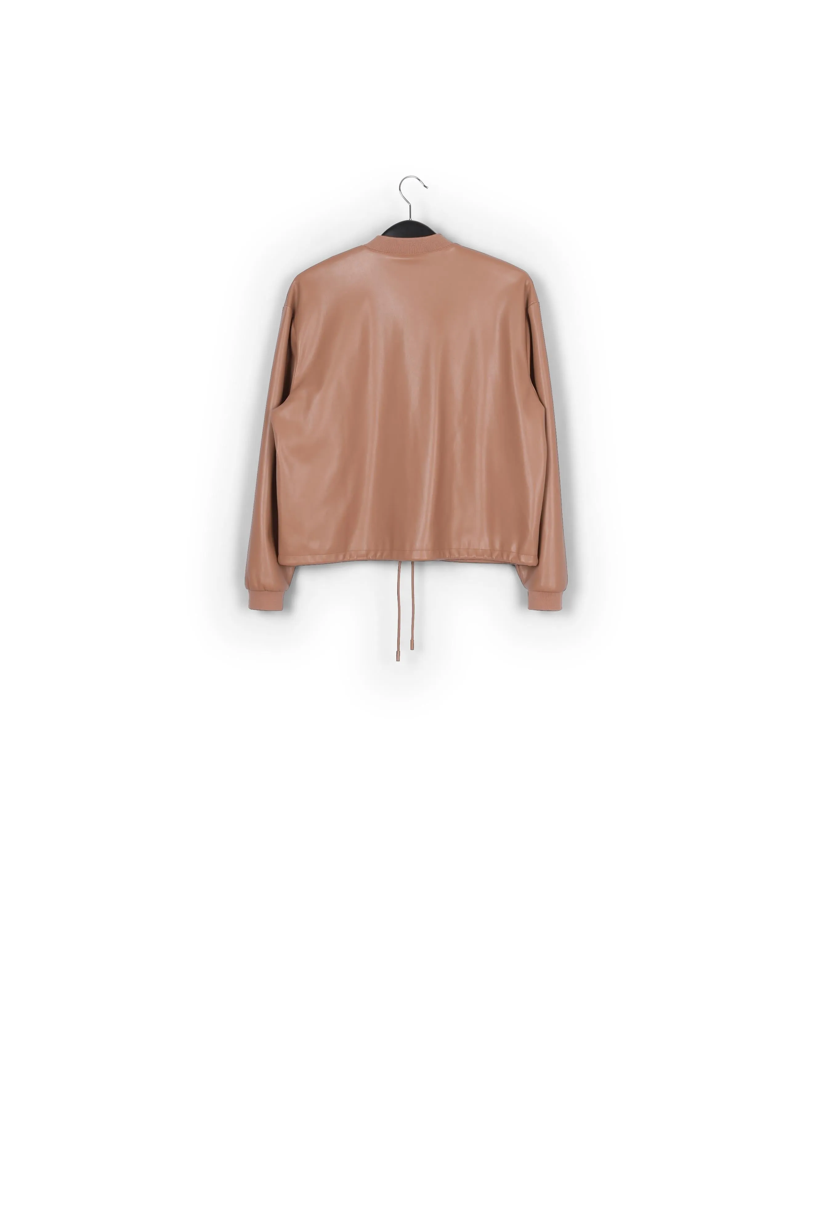Brown faux leather bomber jacket