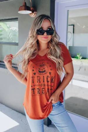 Burnt Orange Trick Or Treat V-Neck Top