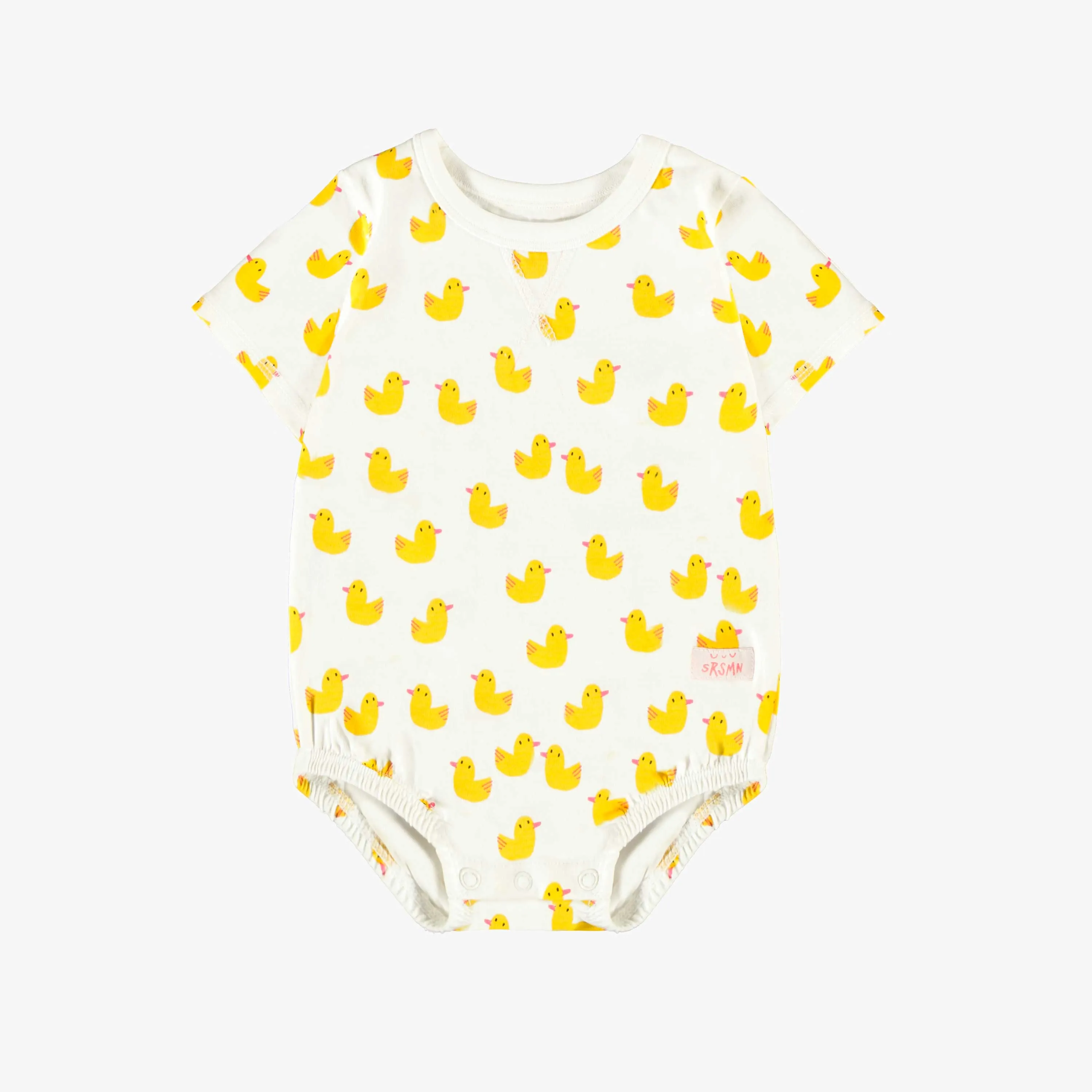 Cache-couche blanc avec des canards en jersey doux, bébé  || White bodysuit with duks all over print in soft jersey, baby