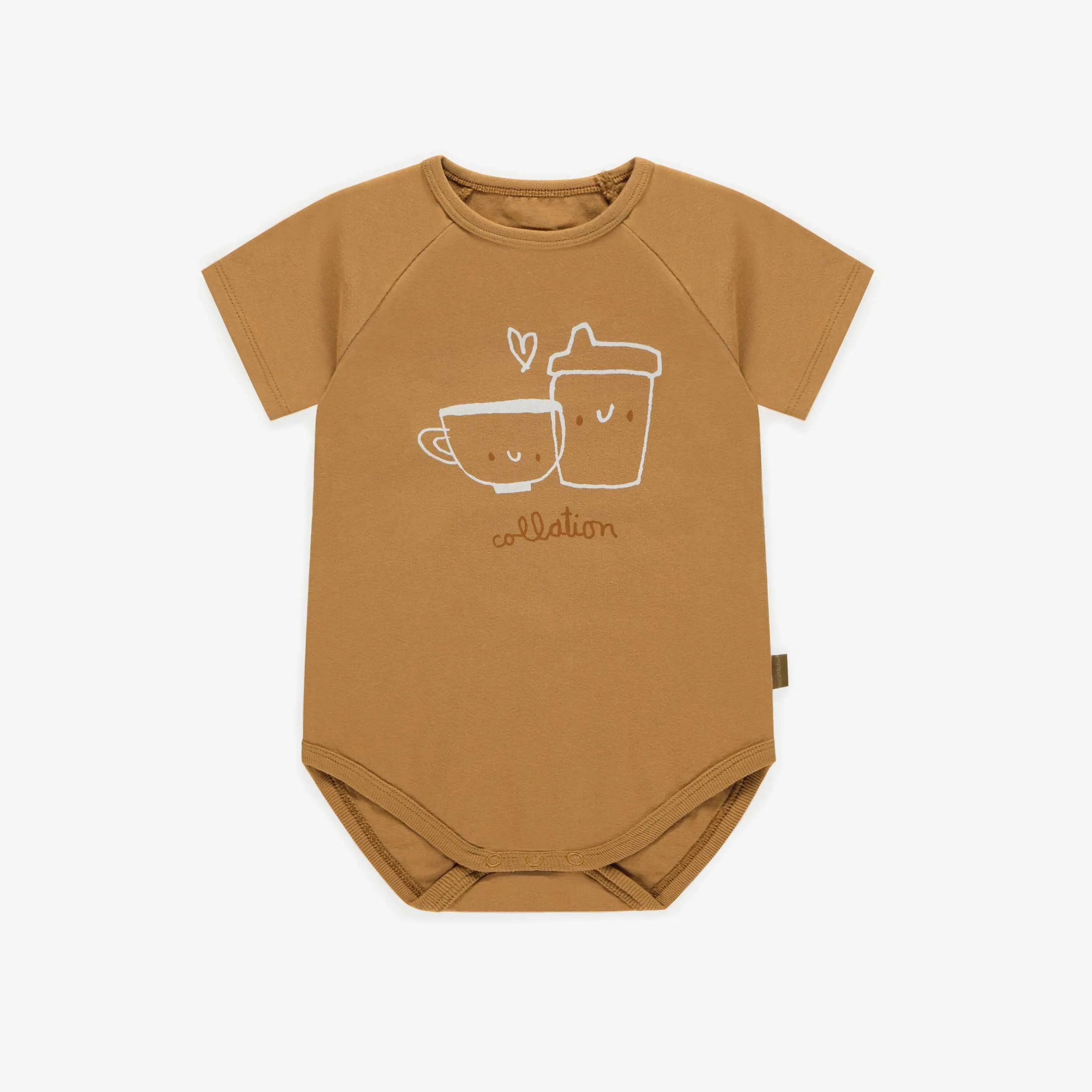 Cache-couche caramel avec illustration de tasses en coton, bébé  || Caramal bodysuit with mugs illustration in cotton, baby