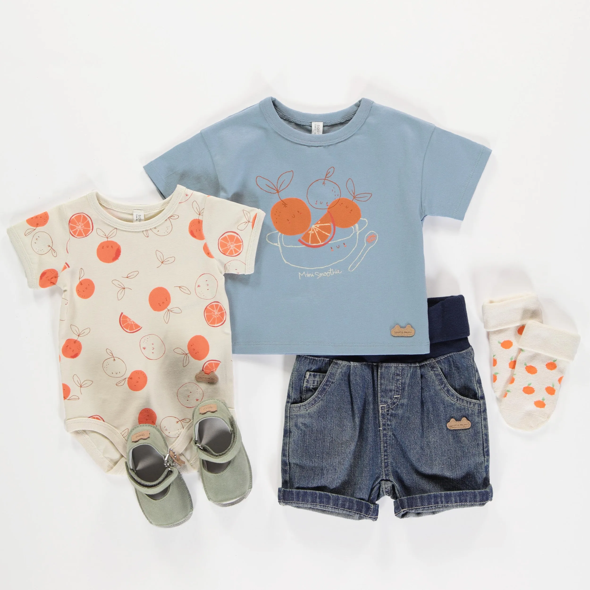 Cache-couche crème avec motif d’oranges en coton biologique, naissance || Cream bodysuit with orange print in organic cotton, newborn