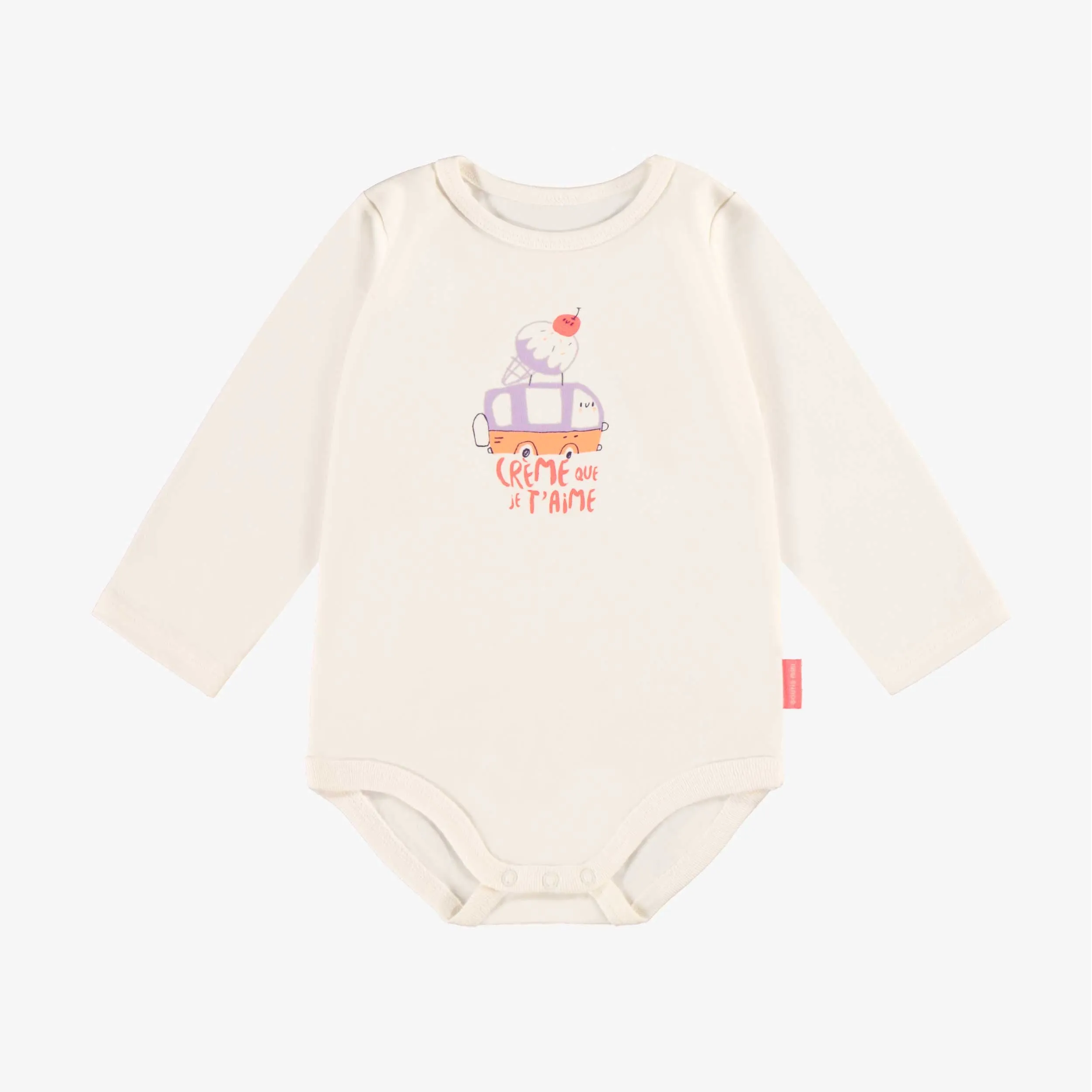 Cache-couche crème en jersey extensible avec illustration, bébé || Cream stretch jersey bodysuit with illustration, baby