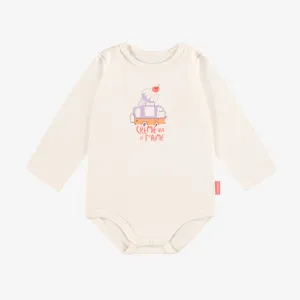 Cache-couche crème en jersey extensible avec illustration, bébé || Cream stretch jersey bodysuit with illustration, baby