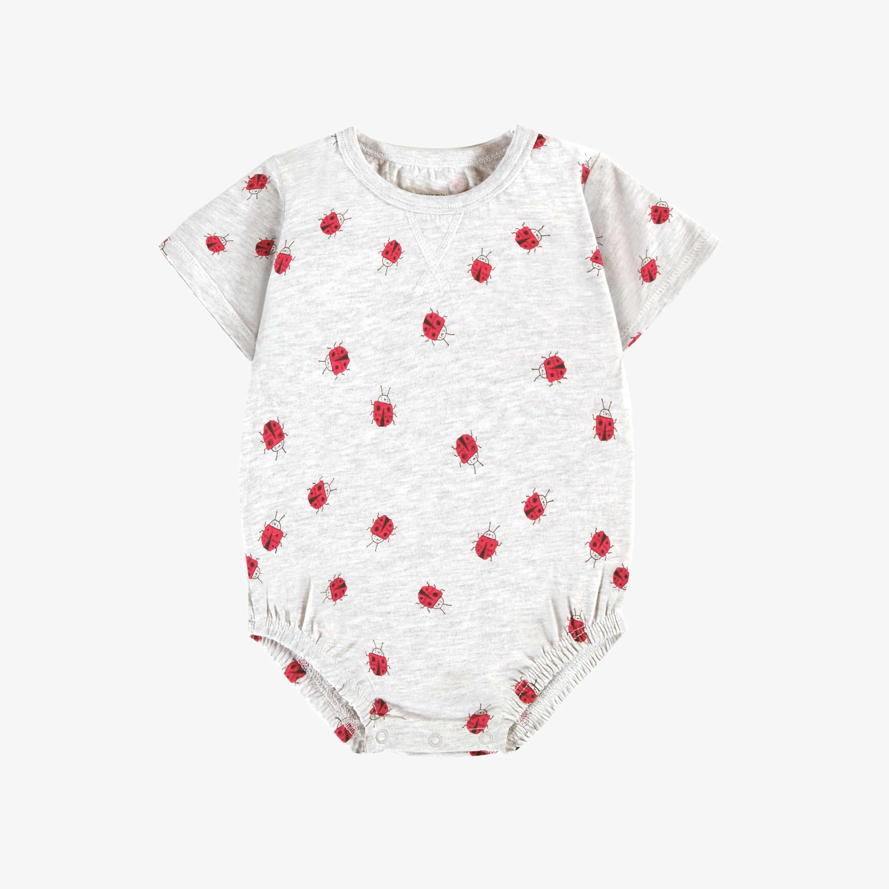 Cache-couche gris avec motifs de coccinelles rouge en jersey doux, bébé  || Grey bodysuit with red ladybug all over print in soft jersey, baby