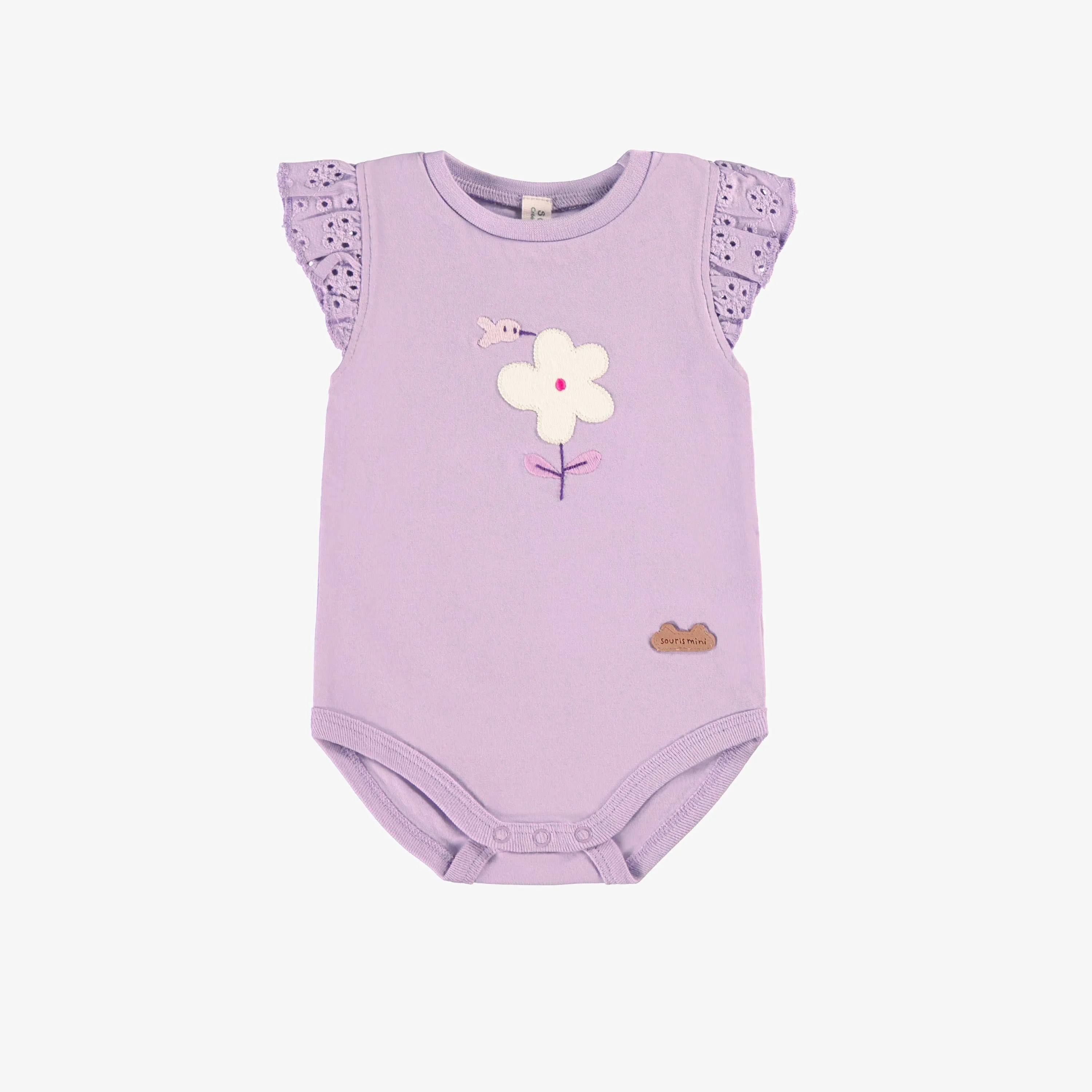 Cache-couche mauve avec broderie, naissance ||Purple bodysuit with embroidery, newborn