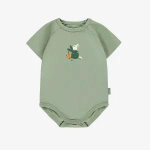 Cache-couche vert avec illustration de lapins, bébé || Green bodysuit with bunnies illustration, baby