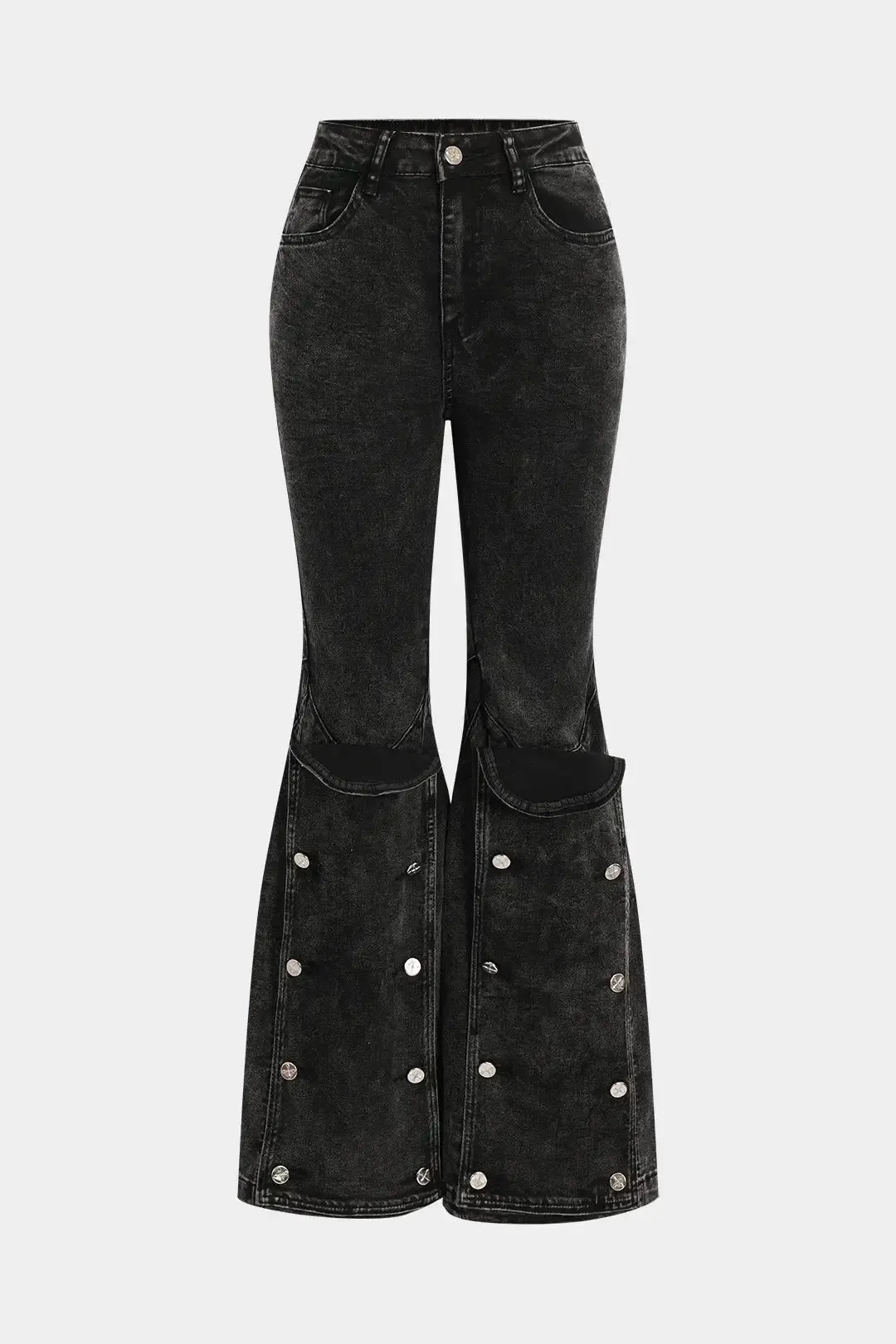 Carol - Flared Button Detail Woman's Jeans