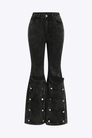 Carol - Flared Button Detail Woman's Jeans