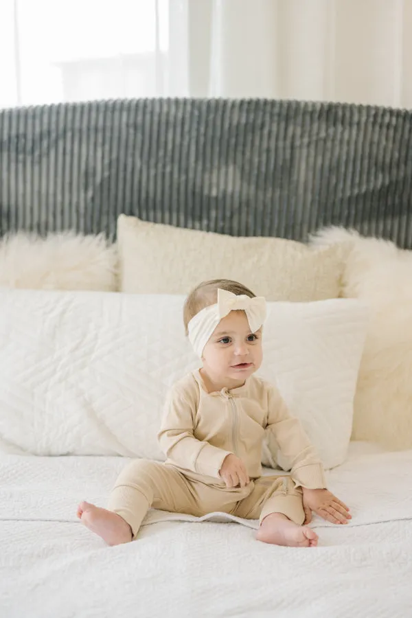 Cream Ribbed Pajama Romper
