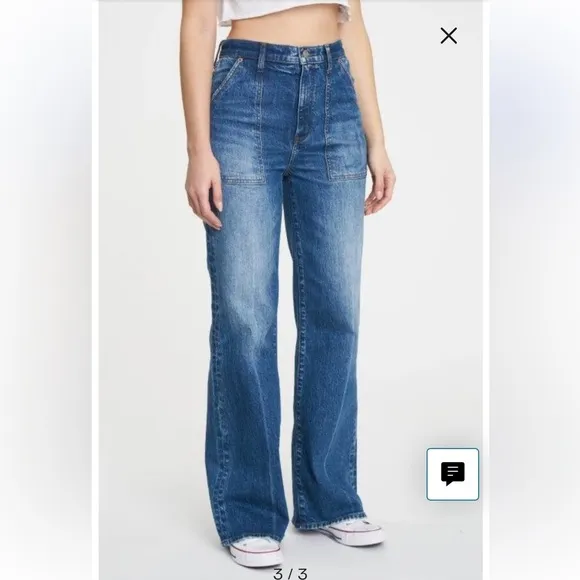 DAZE Far Out Patch Pocket Wide Leg Jeans