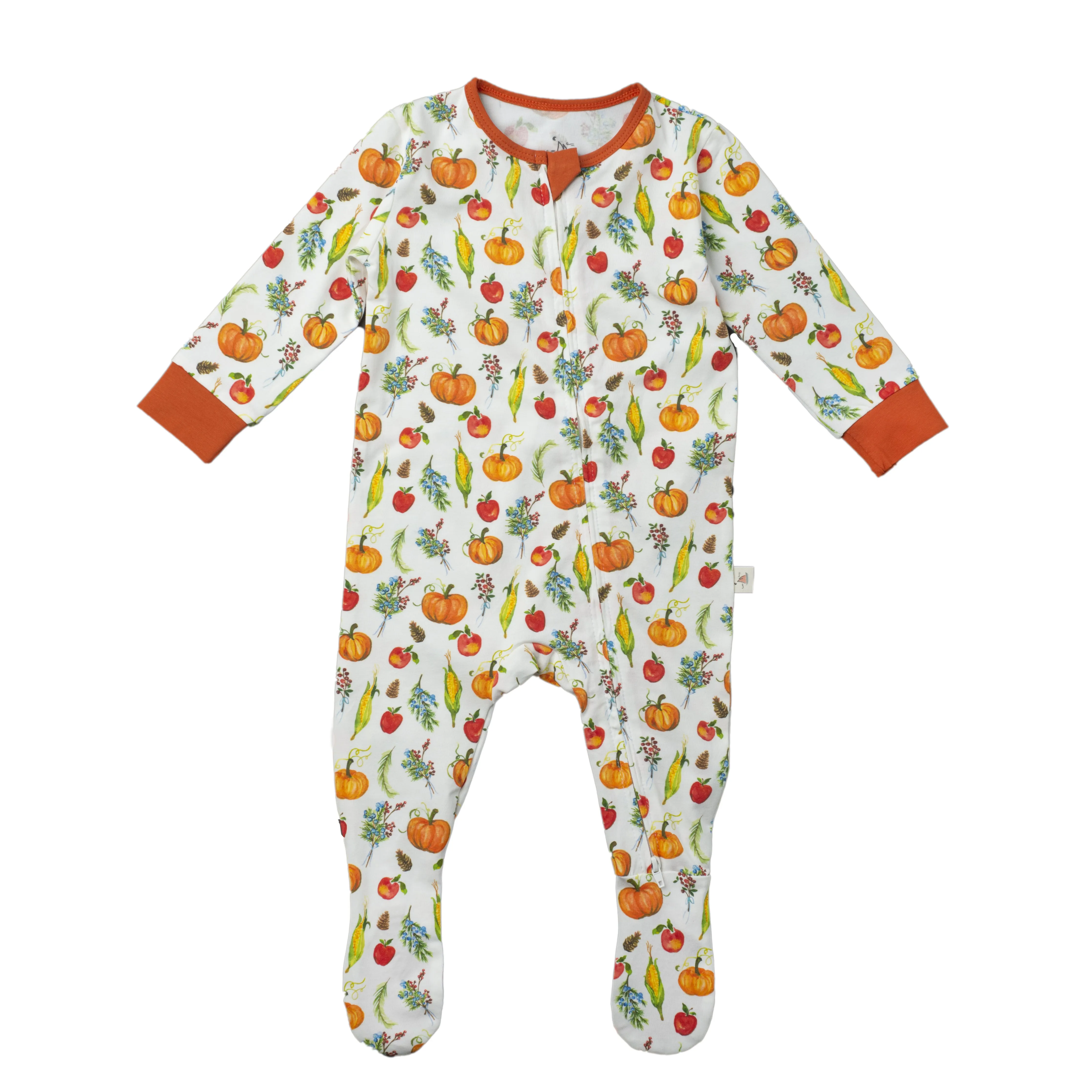 Double Zip Footed One-Piece PJ - Fall Harvest Pumpkins