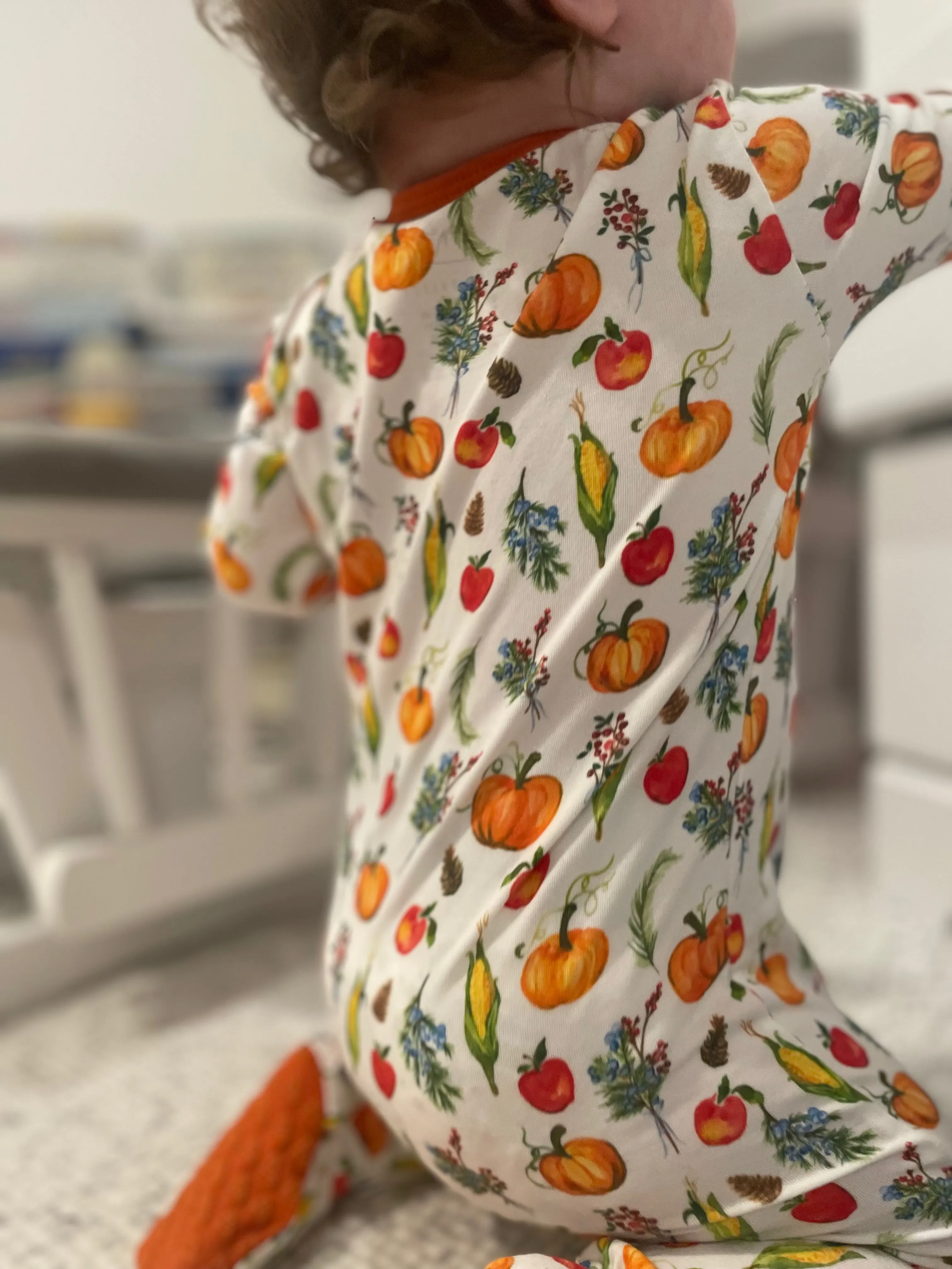 Double Zip Footed One-Piece PJ - Fall Harvest Pumpkins