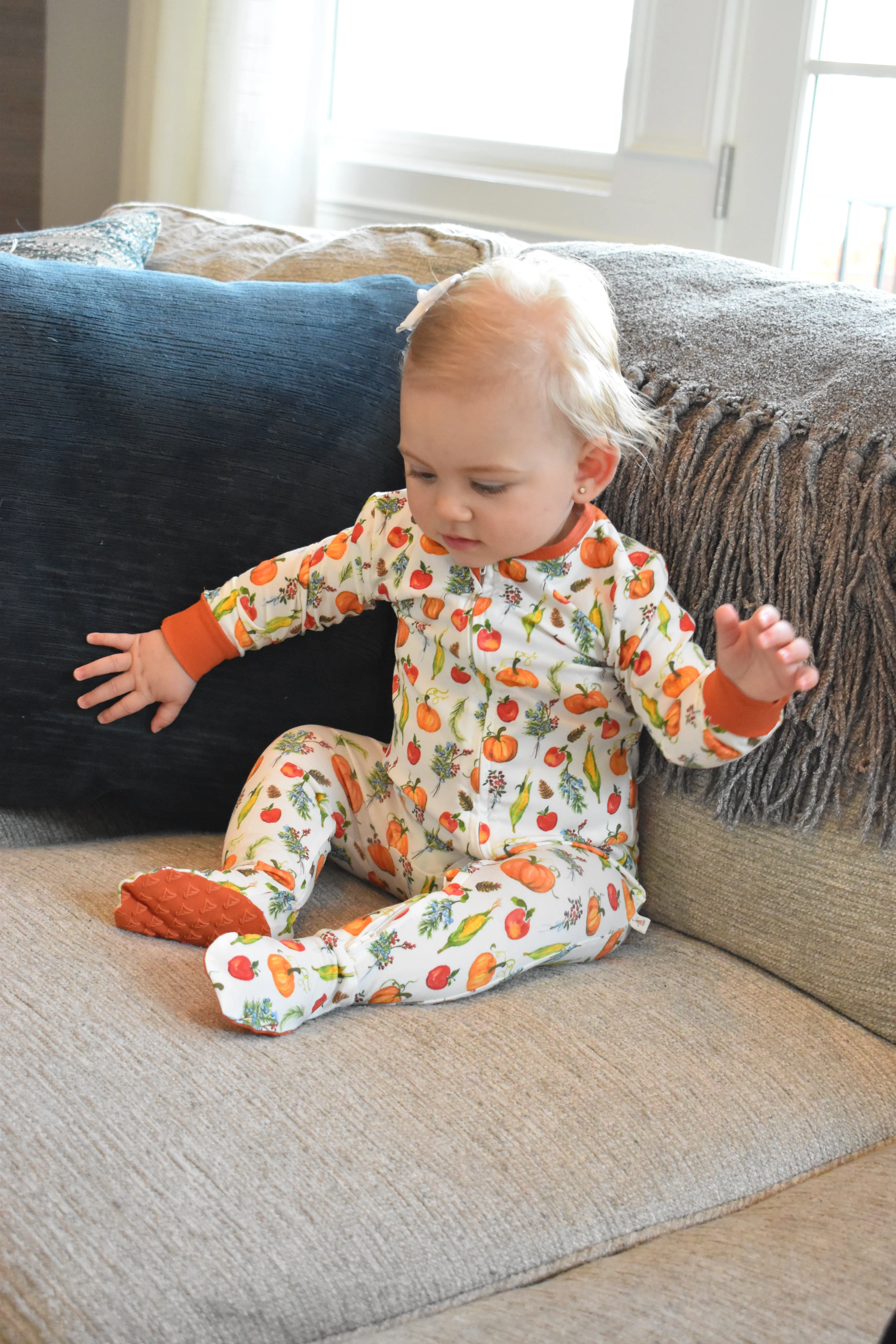 Double Zip Footed One-Piece PJ - Fall Harvest Pumpkins