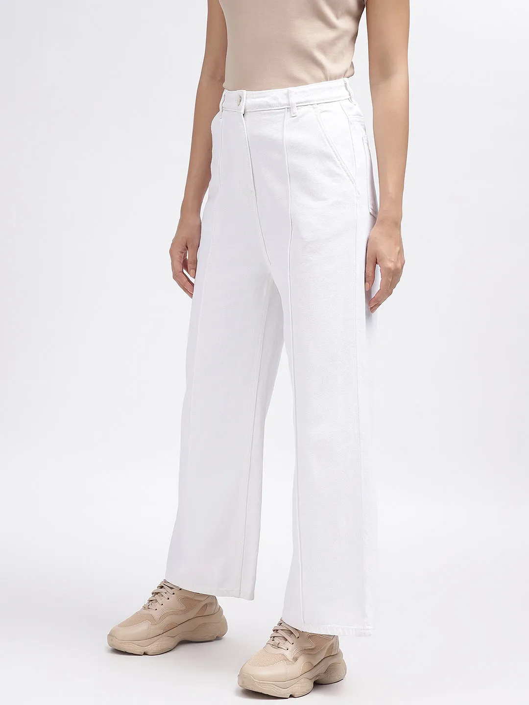 Elle Women White Solid Flared Jeans