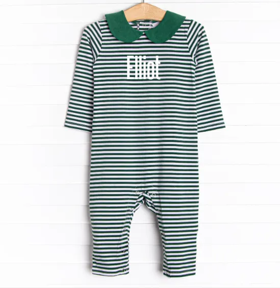 Elliot Romper, Green Stripe