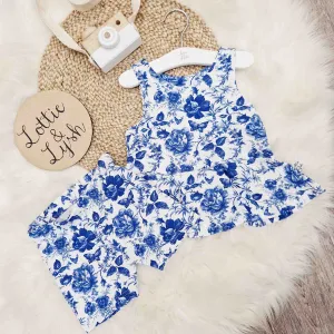 English Blue Peplum Vest & Cycling shorts Set