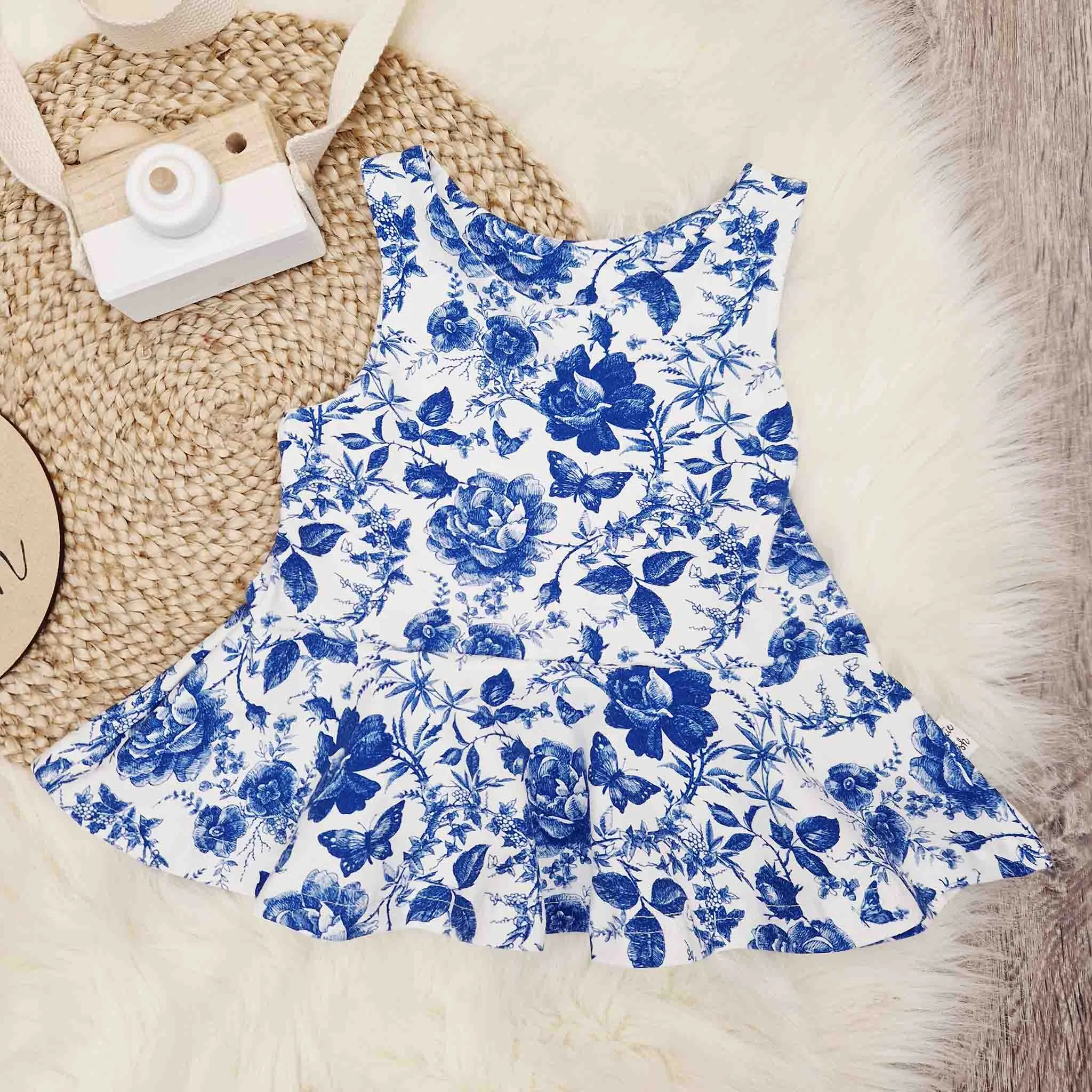English Blue Peplum Vest & Cycling shorts Set