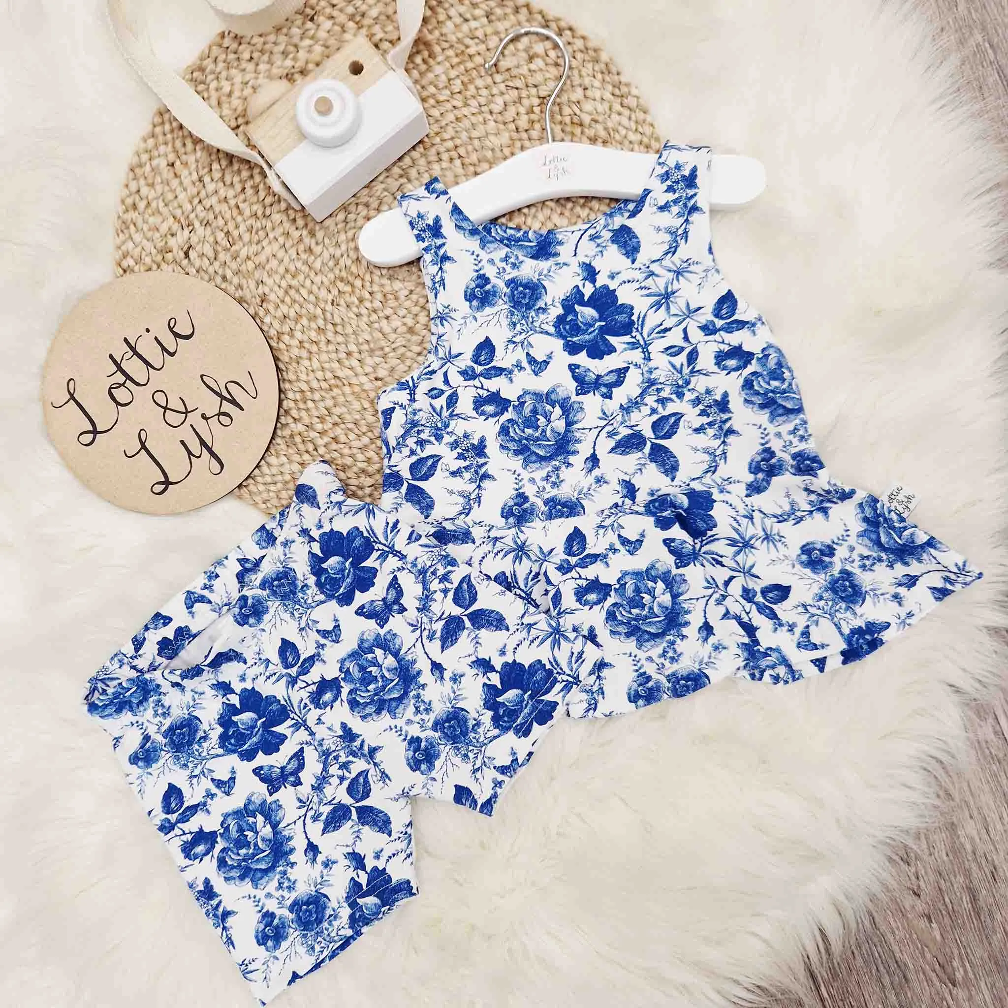 English Blue Peplum Vest & Cycling shorts Set