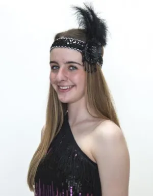 Flapper Black 20's Costume Headband with Flower