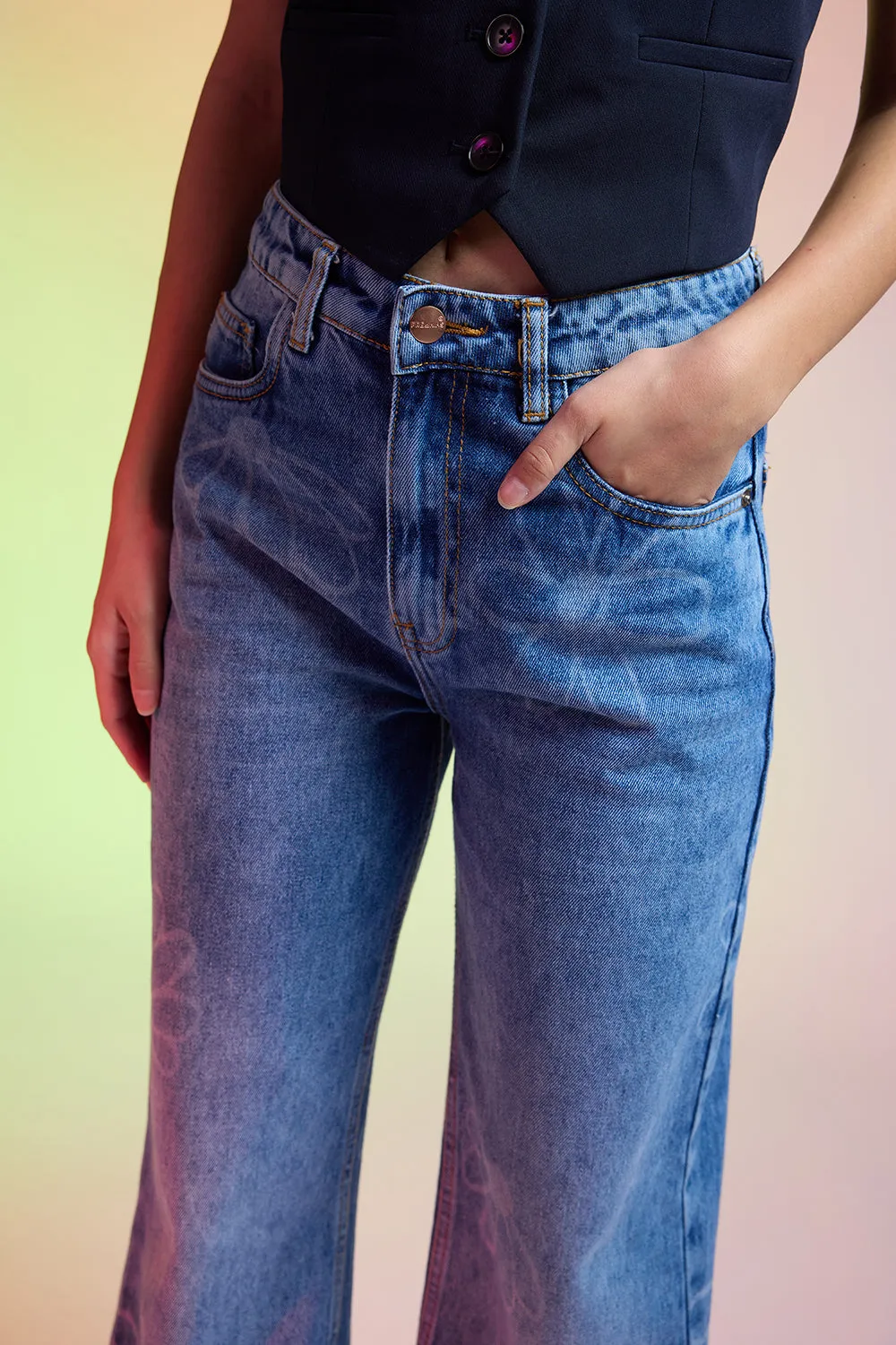 Floral Fish Cut Straight Women's Jeans