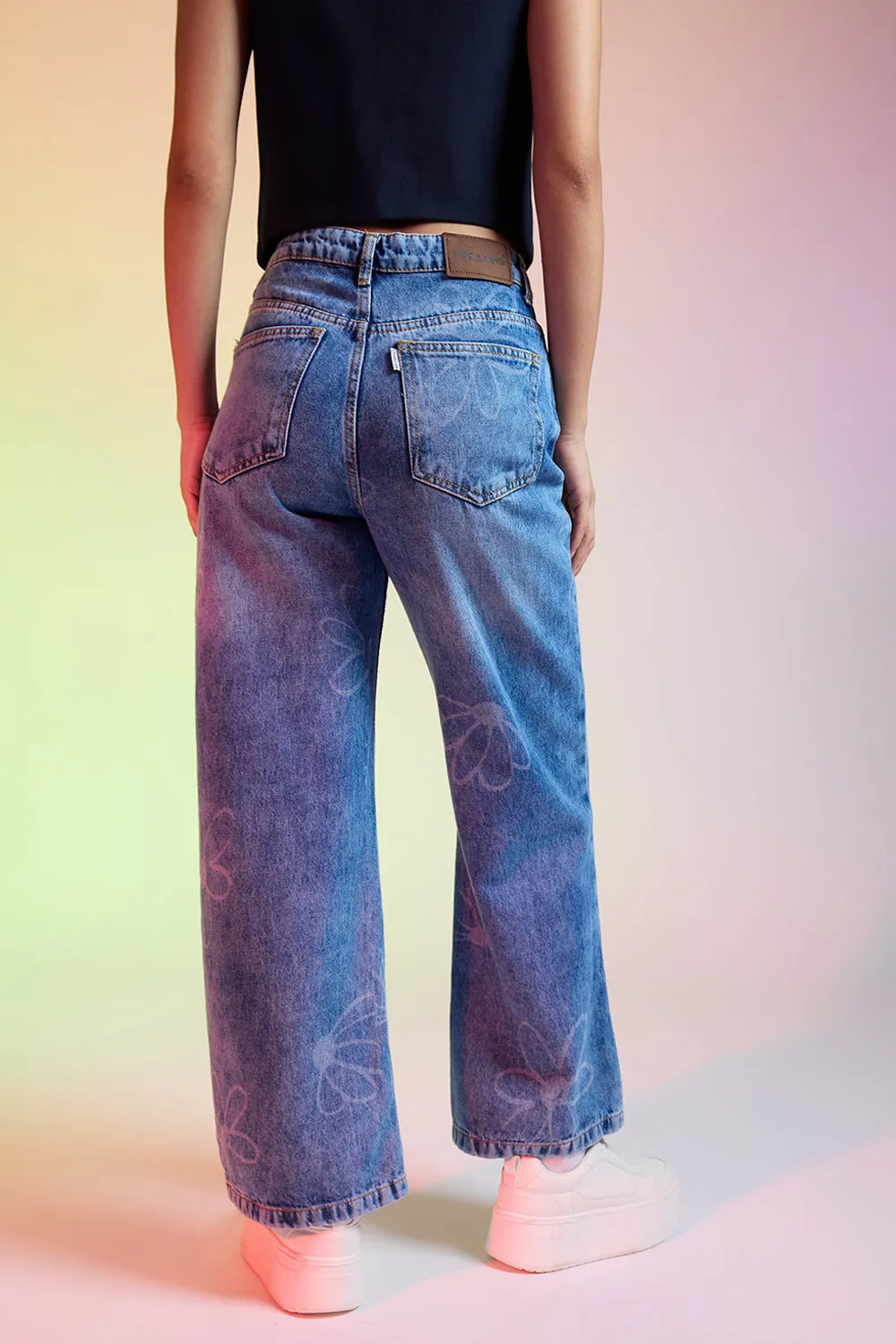 Floral Fish Cut Straight Women's Jeans