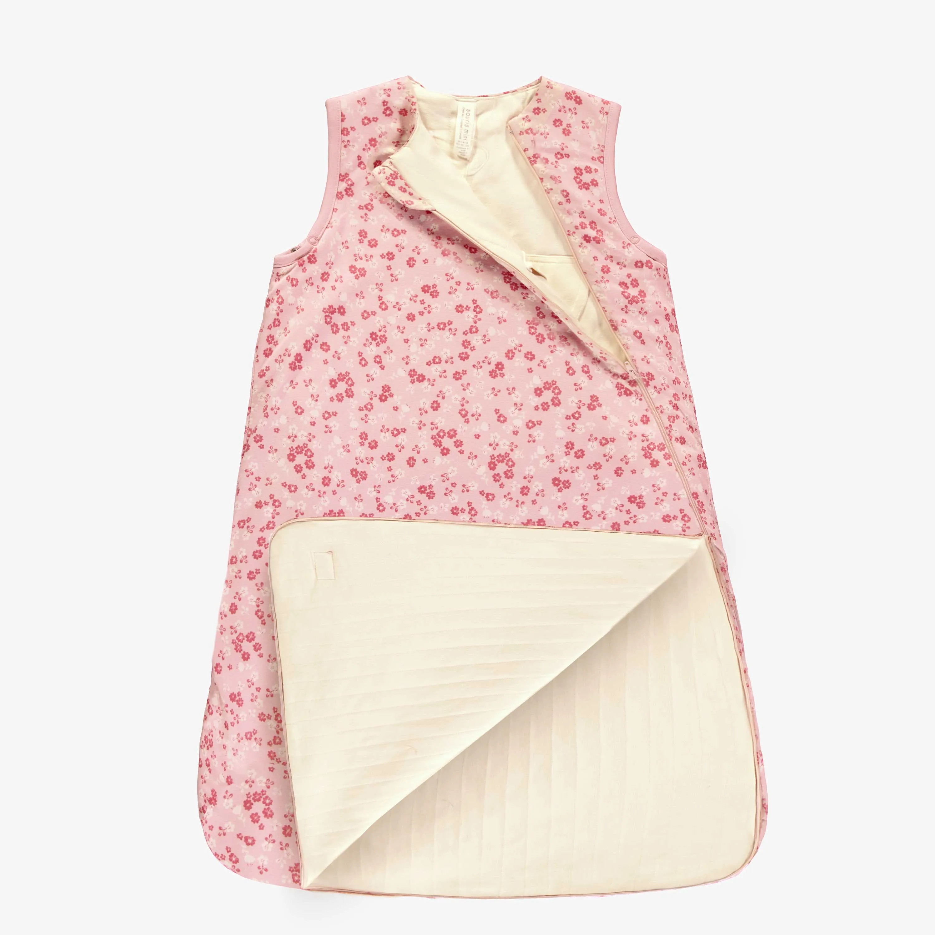 Gigoteuse rose à motifs de fleurs en doux jersey, naissance || Pink sleeping bag with flower all over print in soft jersey, newborn