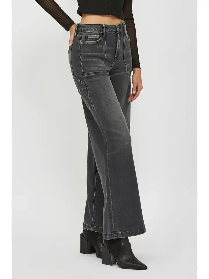 Grey Wash Carpenter Wide-Leg Jean