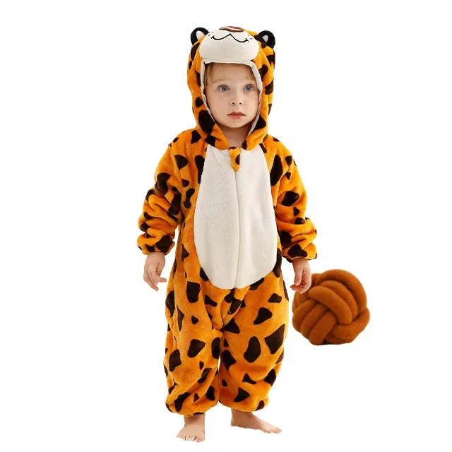 Halloween Baby Rompers Winter Hooded Flannel Toddler Infant Clothes Overall Bodysuits Jumpsuit Costume