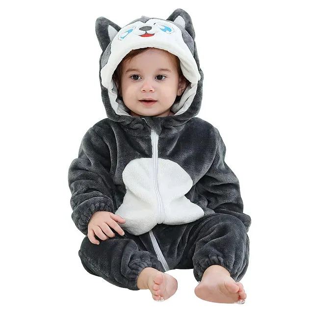 Halloween Baby Rompers Winter Hooded Flannel Toddler Infant Clothes Overall Bodysuits Jumpsuit Costume