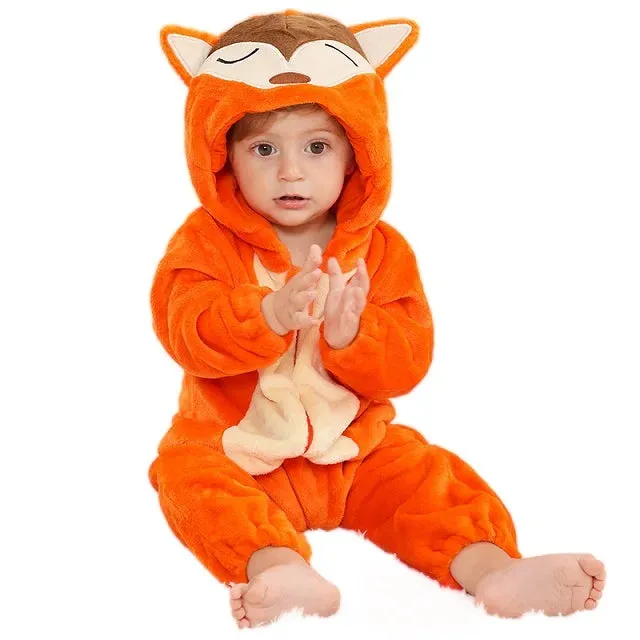 Halloween Baby Rompers Winter Hooded Flannel Toddler Infant Clothes Overall Bodysuits Jumpsuit Costume