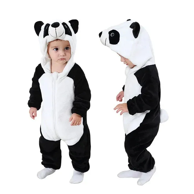 Halloween Baby Rompers Winter Hooded Flannel Toddler Infant Clothes Overall Bodysuits Jumpsuit Costume