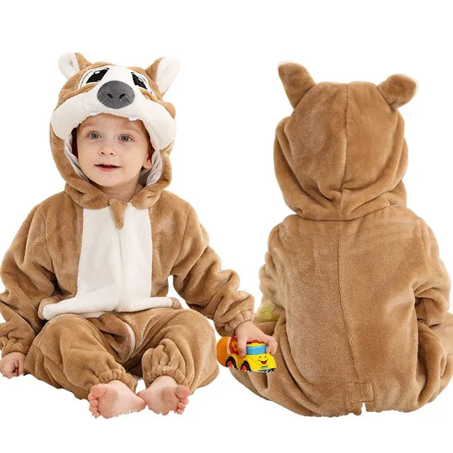 Halloween Baby Rompers Winter Hooded Flannel Toddler Infant Clothes Overall Bodysuits Jumpsuit Costume
