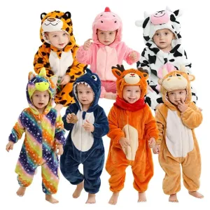 Halloween Baby Rompers Winter Hooded Flannel Toddler Infant Clothes Overall Bodysuits Jumpsuit Costume