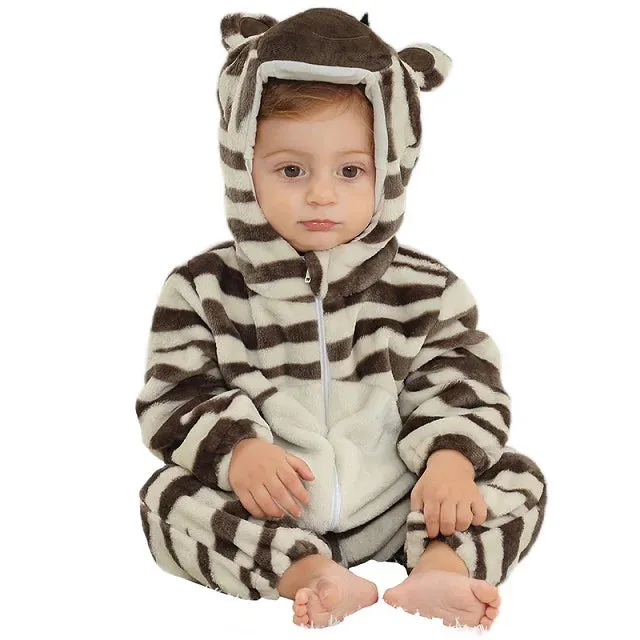 Halloween Baby Rompers Winter Hooded Flannel Toddler Infant Clothes Overall Bodysuits Jumpsuit Costume