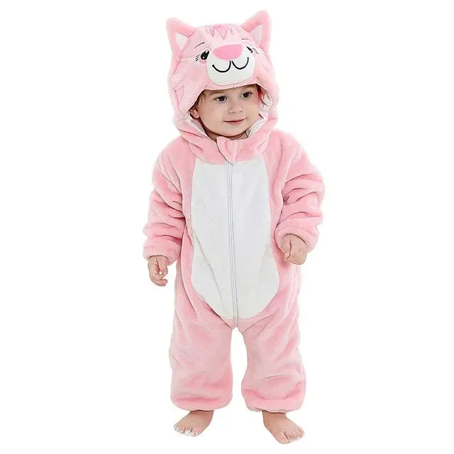 Halloween Baby Rompers Winter Hooded Flannel Toddler Infant Clothes Overall Bodysuits Jumpsuit Costume