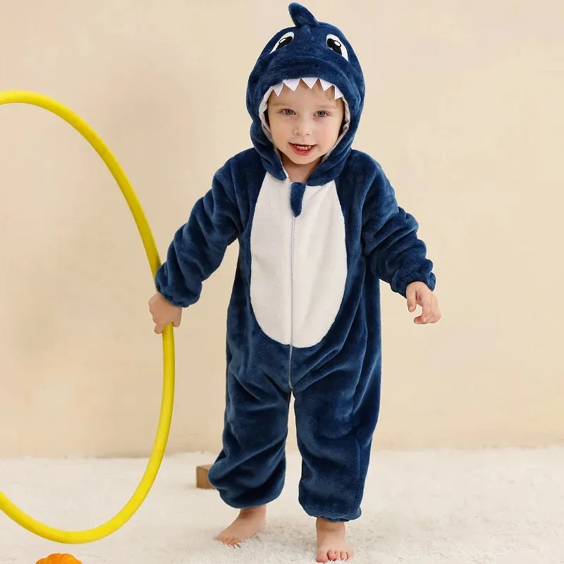 Halloween Baby Rompers Winter Hooded Flannel Toddler Infant Clothes Overall Bodysuits Jumpsuit Costume