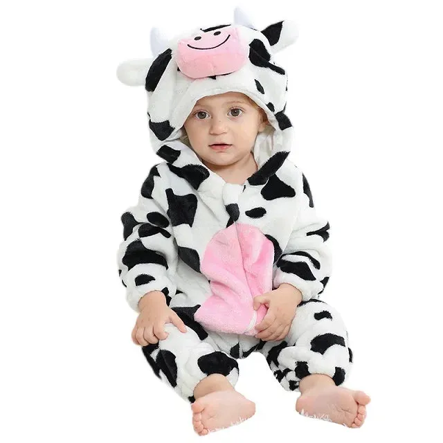 Halloween Baby Rompers Winter Hooded Flannel Toddler Infant Clothes Overall Bodysuits Jumpsuit Costume