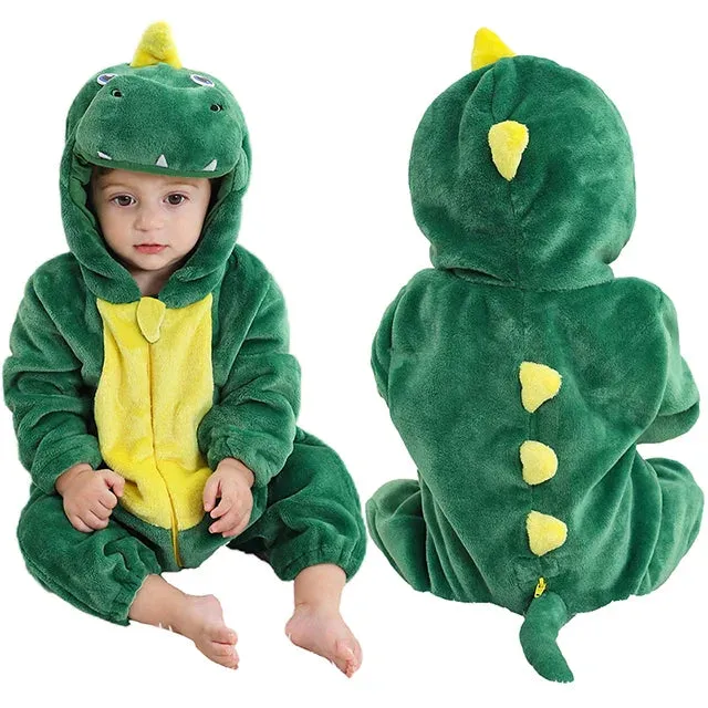 Halloween Baby Rompers Winter Hooded Flannel Toddler Infant Clothes Overall Bodysuits Jumpsuit Costume