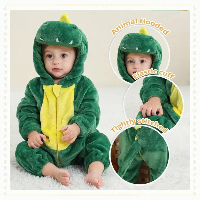 Halloween Baby Rompers Winter Hooded Flannel Toddler Infant Clothes Overall Bodysuits Jumpsuit Costume
