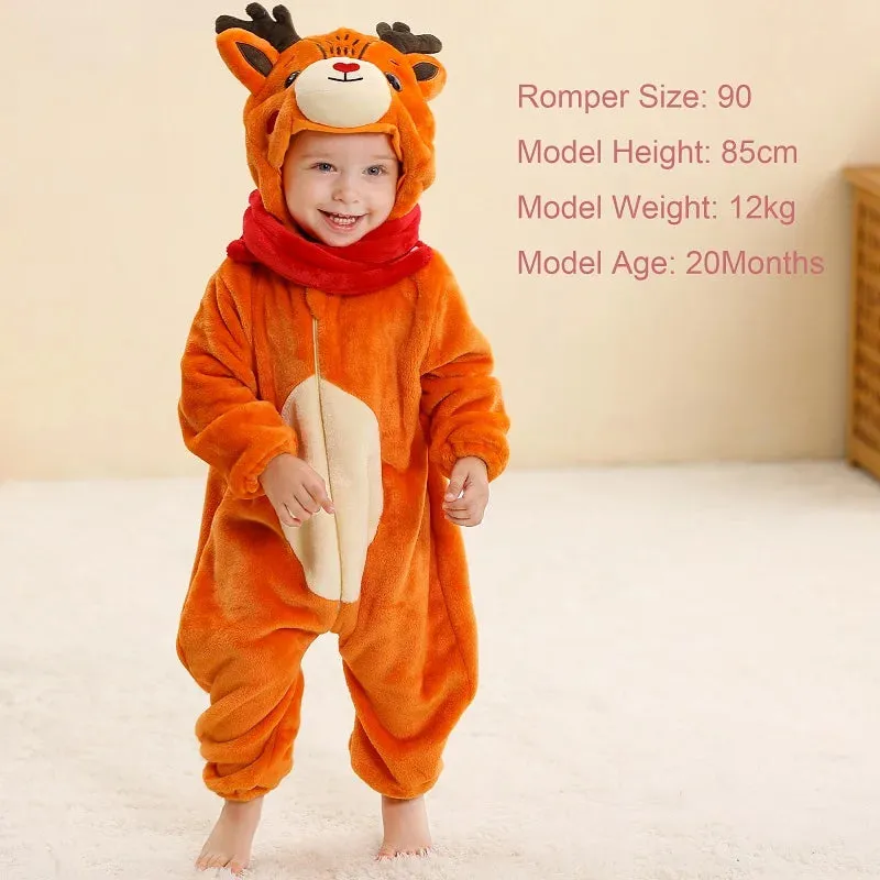 Halloween Baby Rompers Winter Hooded Flannel Toddler Infant Clothes Overall Bodysuits Jumpsuit Costume