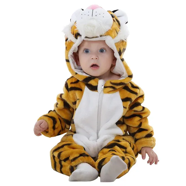 Halloween Baby Rompers Winter Hooded Flannel Toddler Infant Clothes Overall Bodysuits Jumpsuit Costume