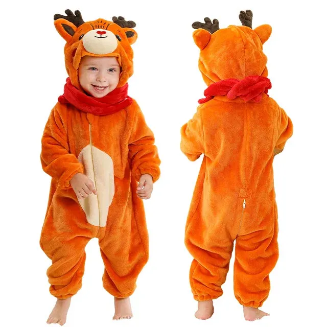 Halloween Baby Rompers Winter Hooded Flannel Toddler Infant Clothes Overall Bodysuits Jumpsuit Costume