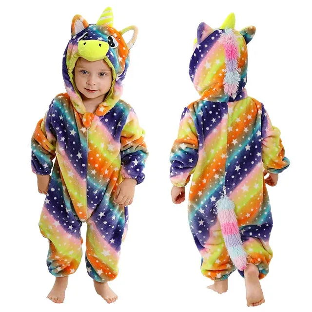 Halloween Baby Rompers Winter Hooded Flannel Toddler Infant Clothes Overall Bodysuits Jumpsuit Costume